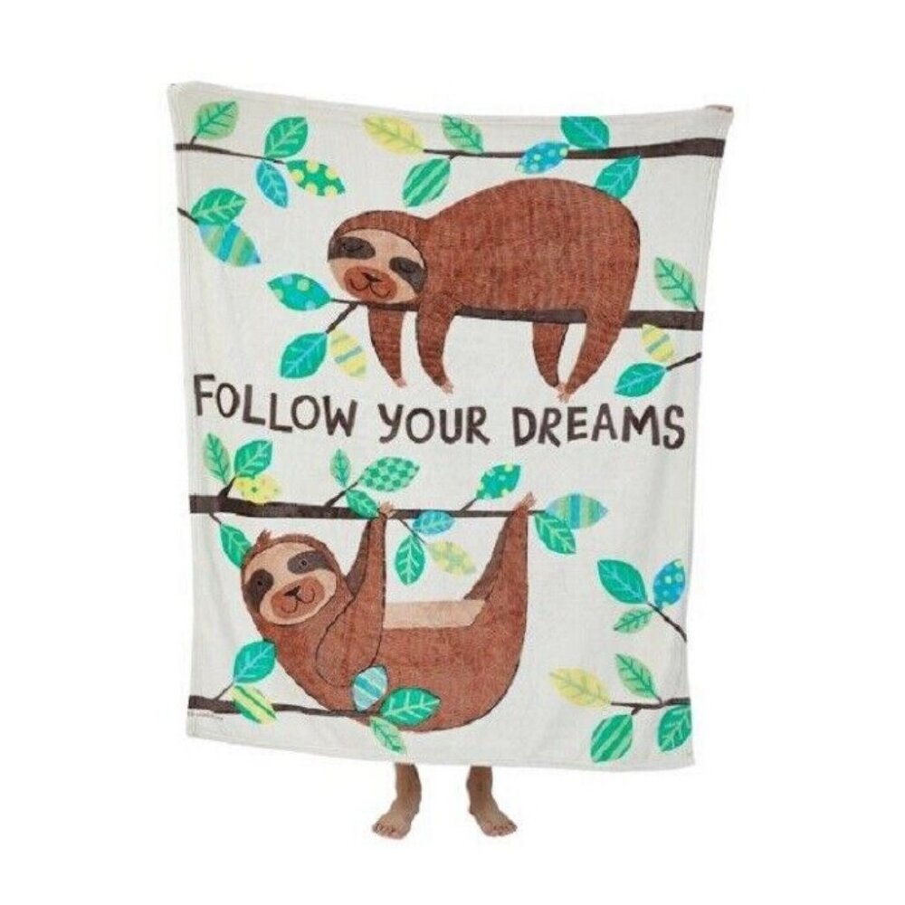 New Sloth Dreams Plush Throw Blanket Gift Three Toed Sloths Rain Forest Mammal - Picture 2 of 3
